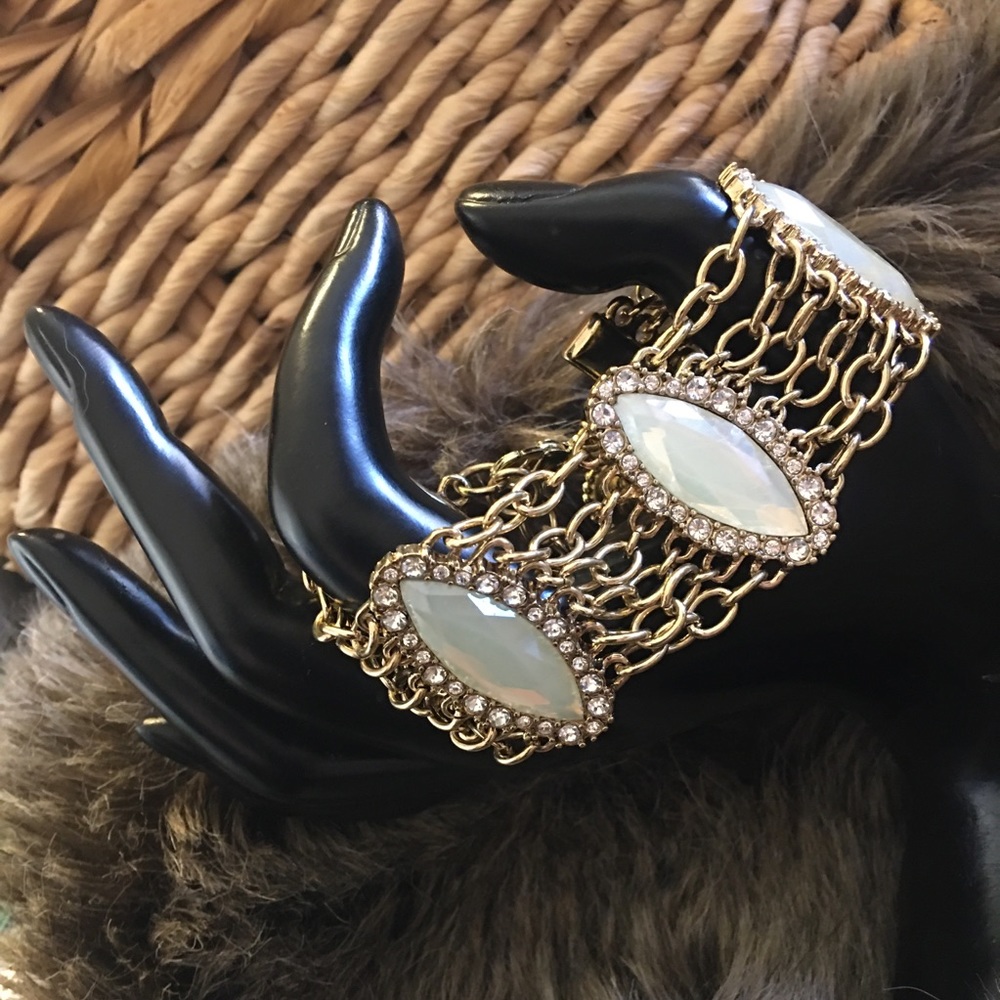 Marquis faux opal rhinestone gold chain bracelet
